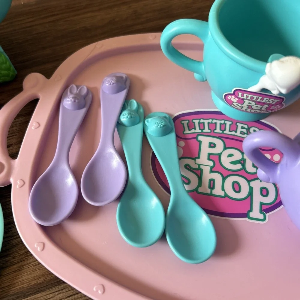Vintage Kenner Littlest Pet Shop Tea Set 1994 Teal Purple Bunny Kitten Collector
